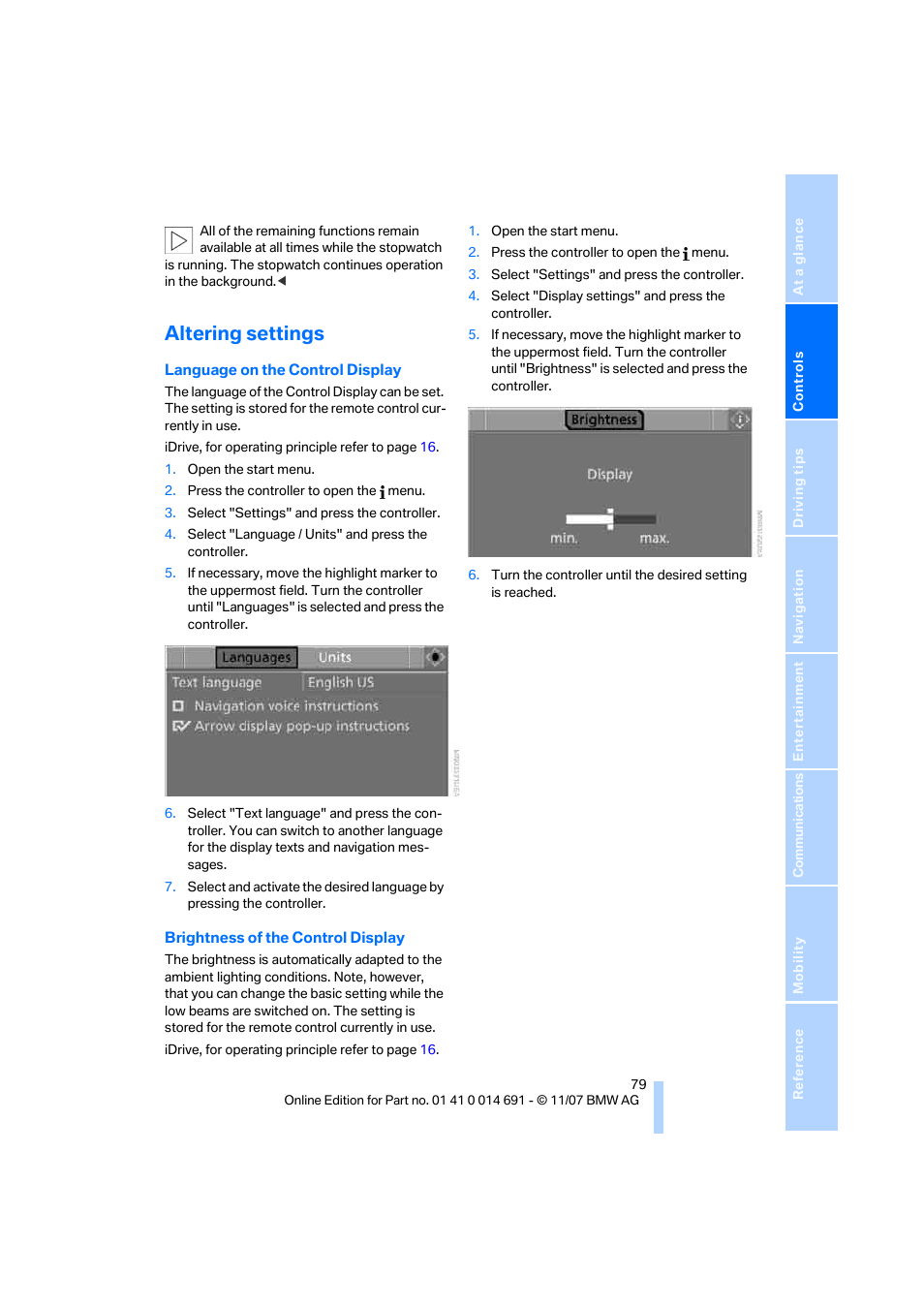 Altering settings | BMW 135i Coupe 2008 User Manual | Page 81 / 260