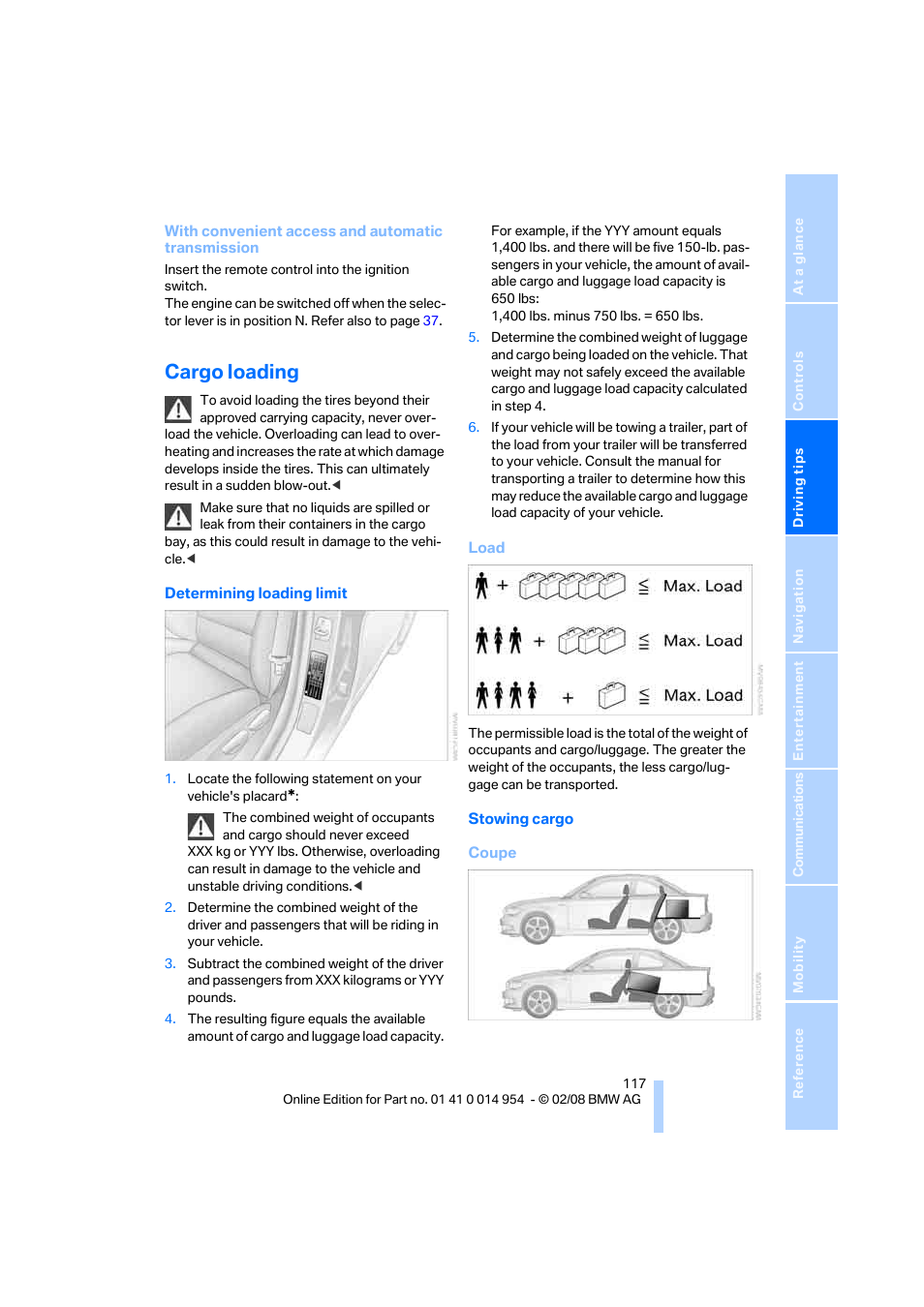 Cargo loading | BMW 135i Convertible 2008 User Manual | Page 119 / 264