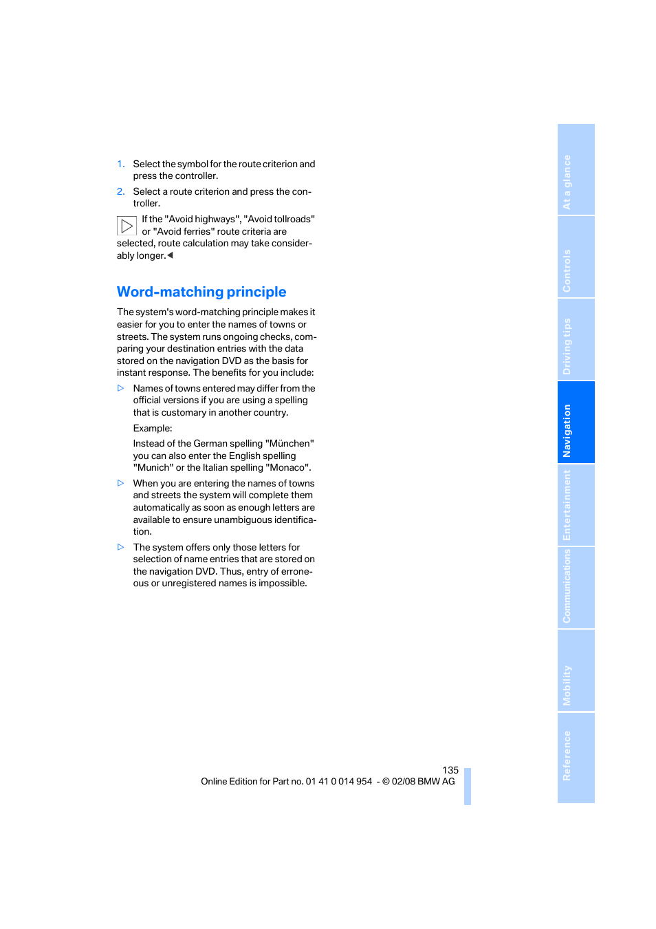 Word-matching principle | BMW 135i Convertible 2008 User Manual | Page 137 / 264