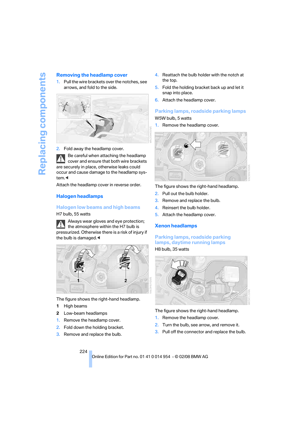 Replacing components | BMW 135i Convertible 2008 User Manual | Page 226 / 264