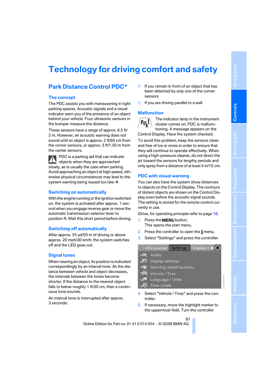 Technology for driving comfort and safety, Park distance control pdc | BMW 135i Convertible 2008 User Manual | Page 83 / 264