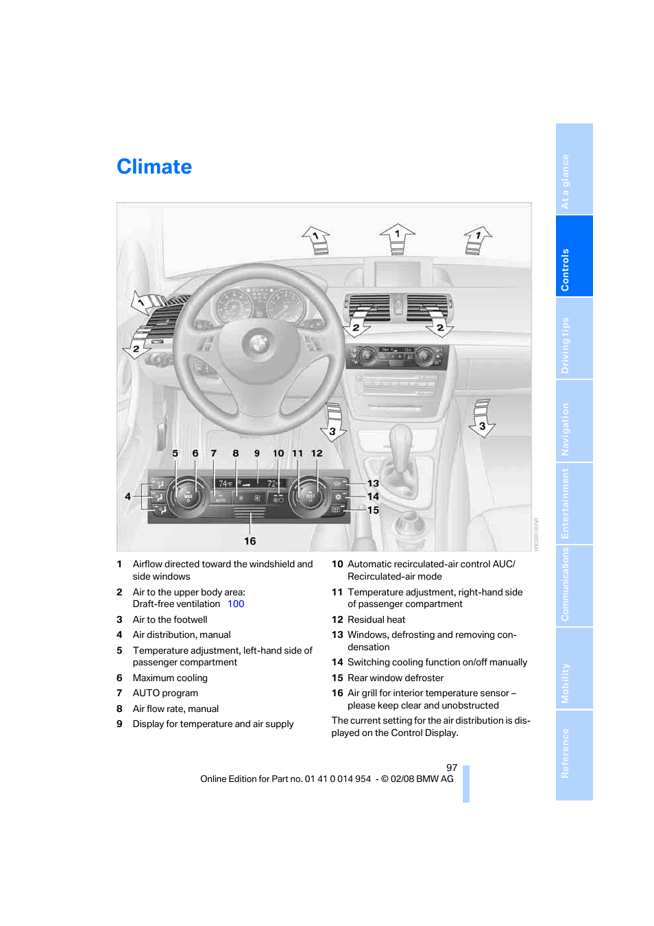 Climate | BMW 135i Convertible 2008 User Manual | Page 99 / 264