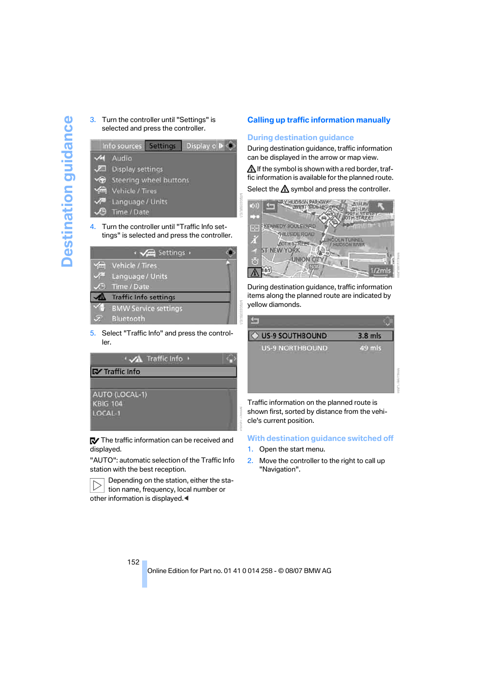 Destination guidance | BMW 335i Convertible 2008 User Manual | Page 154 / 272