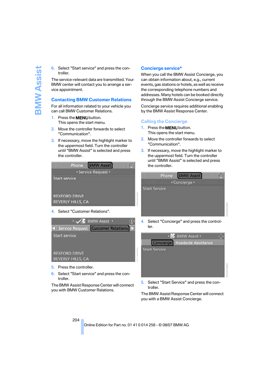 Bmw assis t | BMW 335i Convertible 2008 User Manual | Page 206 / 272