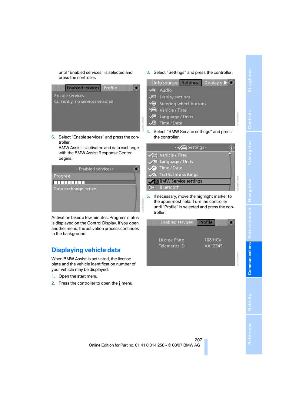 Displaying vehicle data | BMW 335i Convertible 2008 User Manual | Page 209 / 272