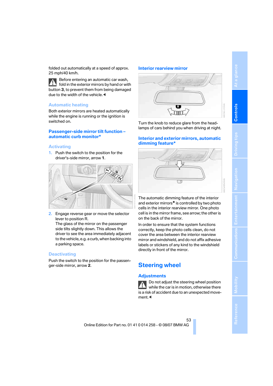 Steering wheel, Wheel | BMW 335i Convertible 2008 User Manual | Page 55 / 272