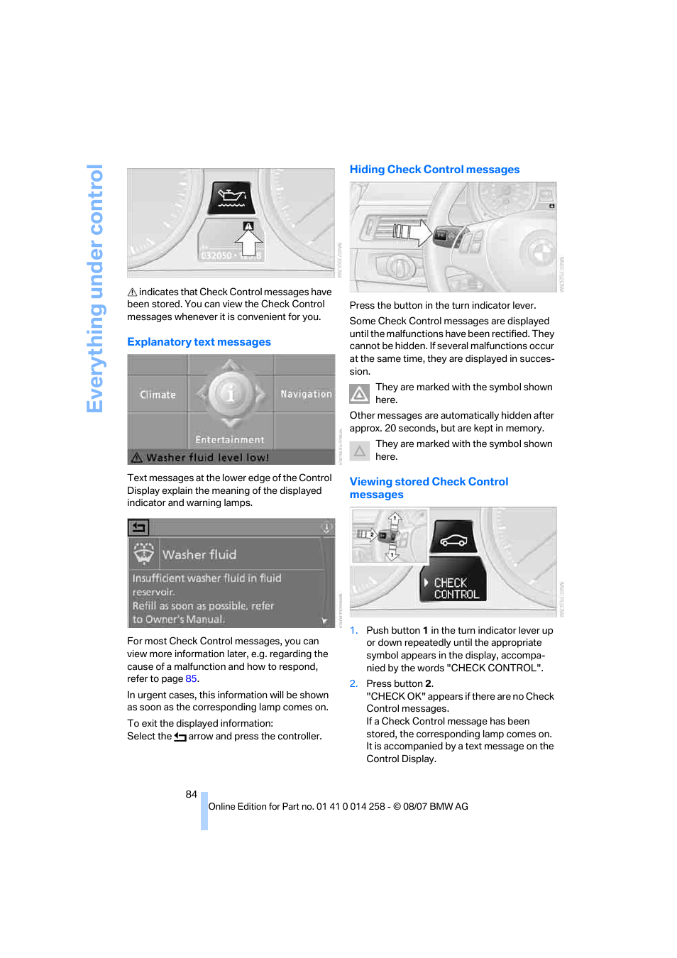 Eve ryth ing un de r co nt rol | BMW 335i Convertible 2008 User Manual | Page 86 / 272