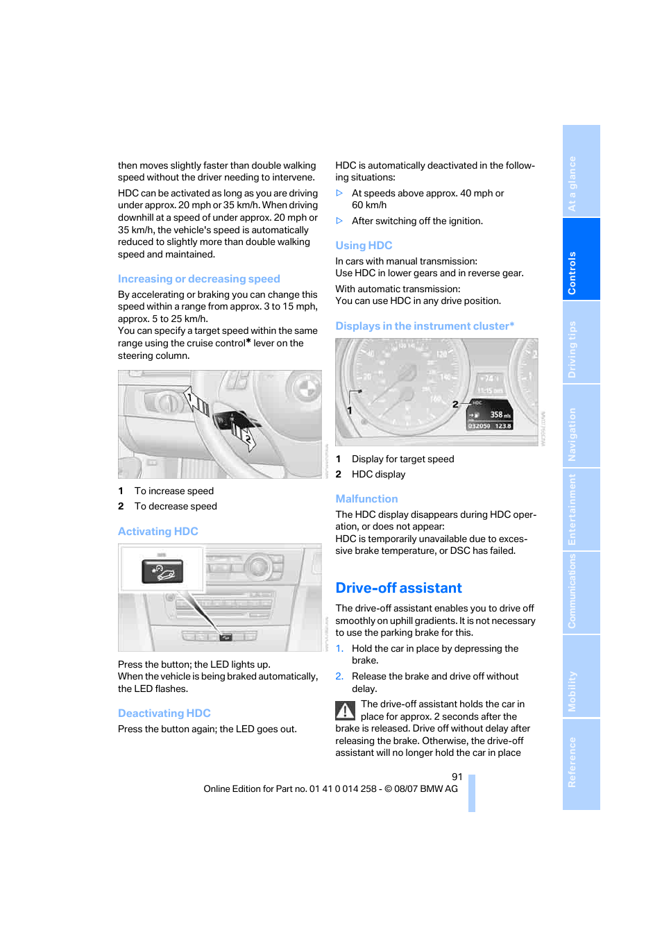 Drive-off assistant | BMW 335i Convertible 2008 User Manual | Page 93 / 272