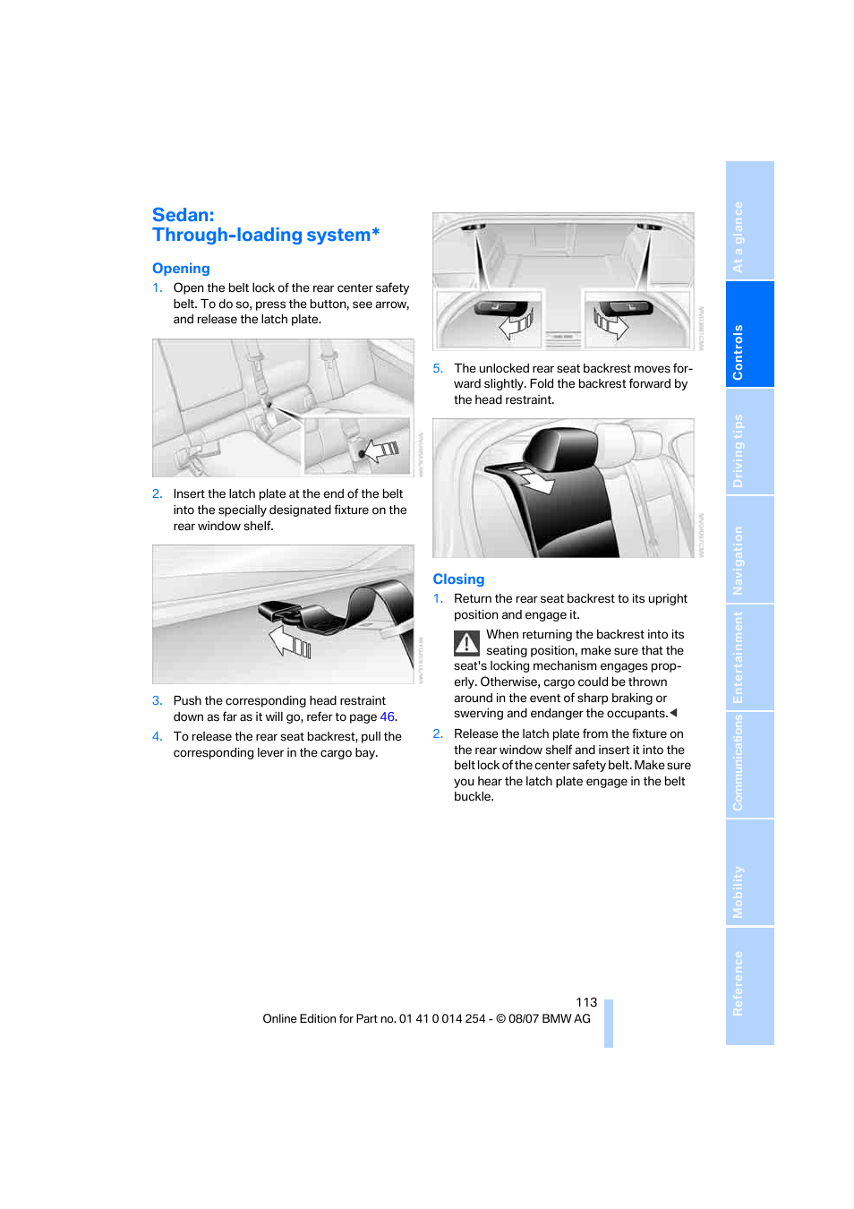 Sedan: through-loading system | BMW 328xi Sports Wagon 2008 User Manual | Page 115 / 274