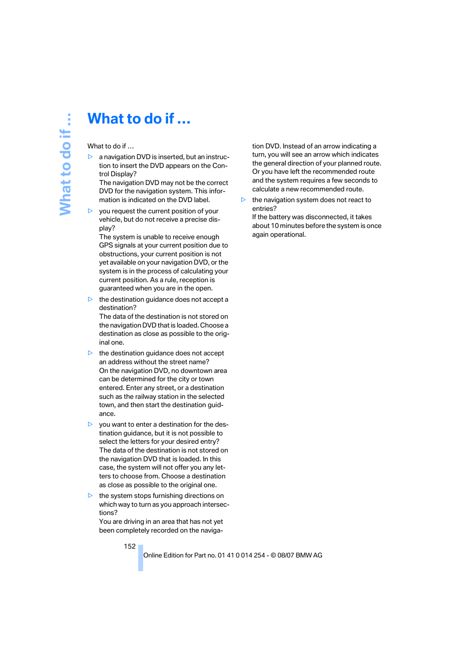 What to do if, What to d o if | BMW 328xi Sports Wagon 2008 User Manual | Page 154 / 274