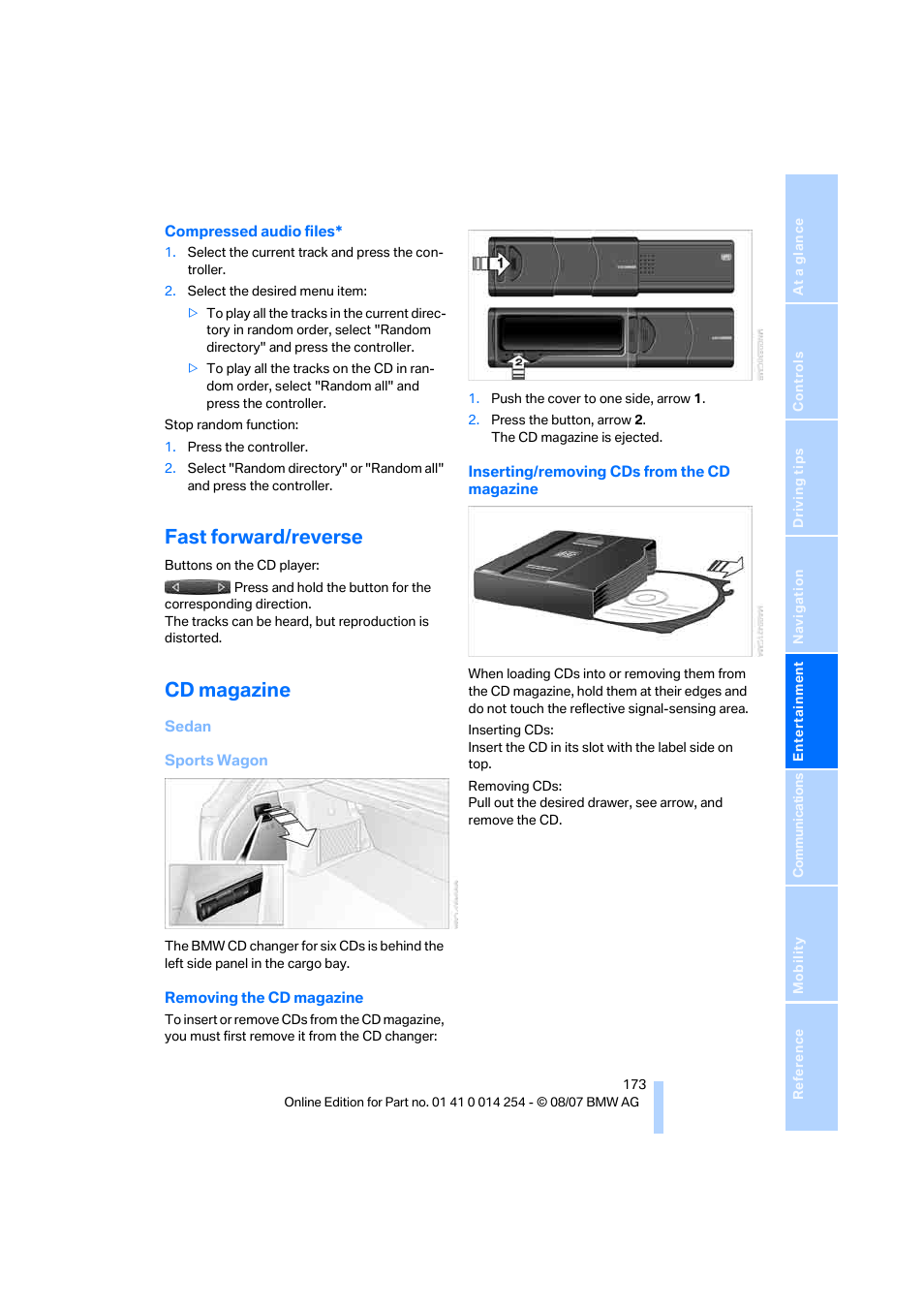 Fast forward/reverse, Cd magazine | BMW 328xi Sports Wagon 2008 User Manual | Page 175 / 274