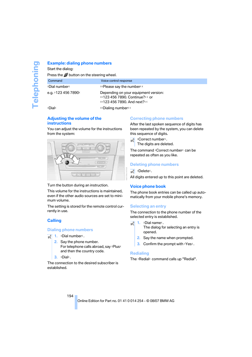 Telep h oning | BMW 328xi Sports Wagon 2008 User Manual | Page 196 / 274