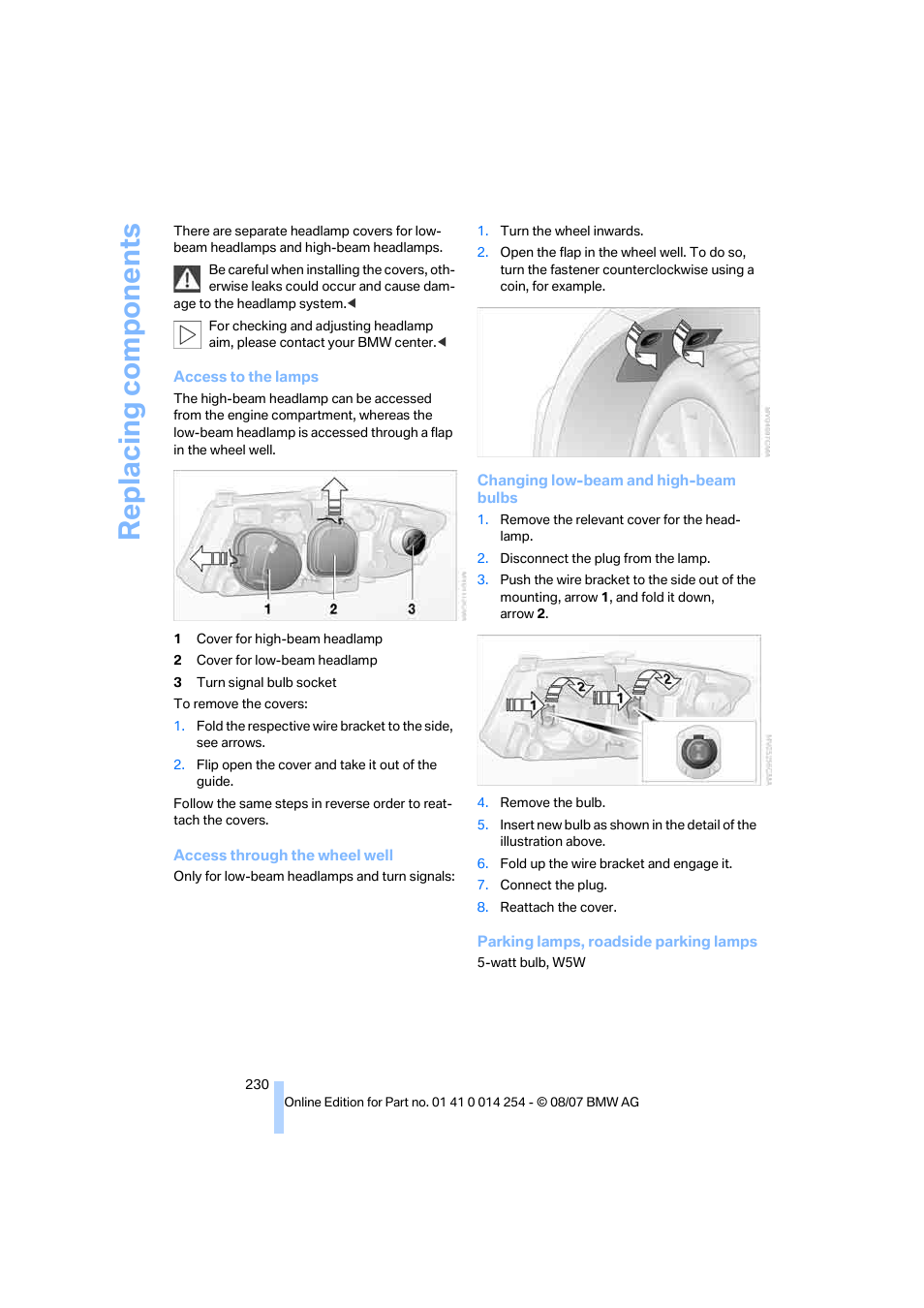 Replacing components | BMW 328xi Sports Wagon 2008 User Manual | Page 232 / 274