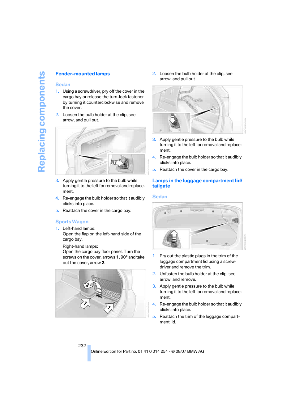 Replacing components | BMW 328xi Sports Wagon 2008 User Manual | Page 234 / 274