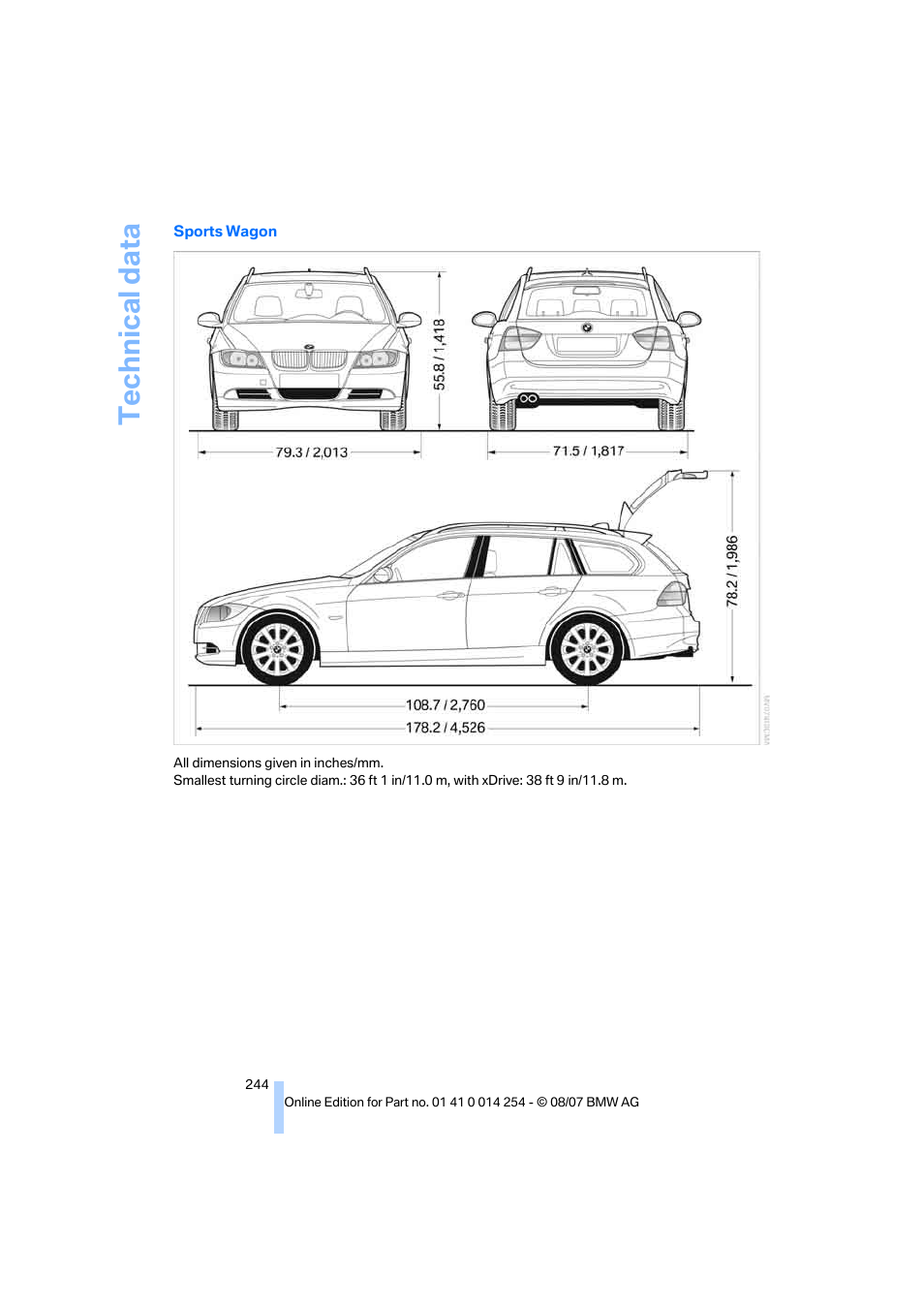 Technical data | BMW 328xi Sports Wagon 2008 User Manual | Page 246 / 274