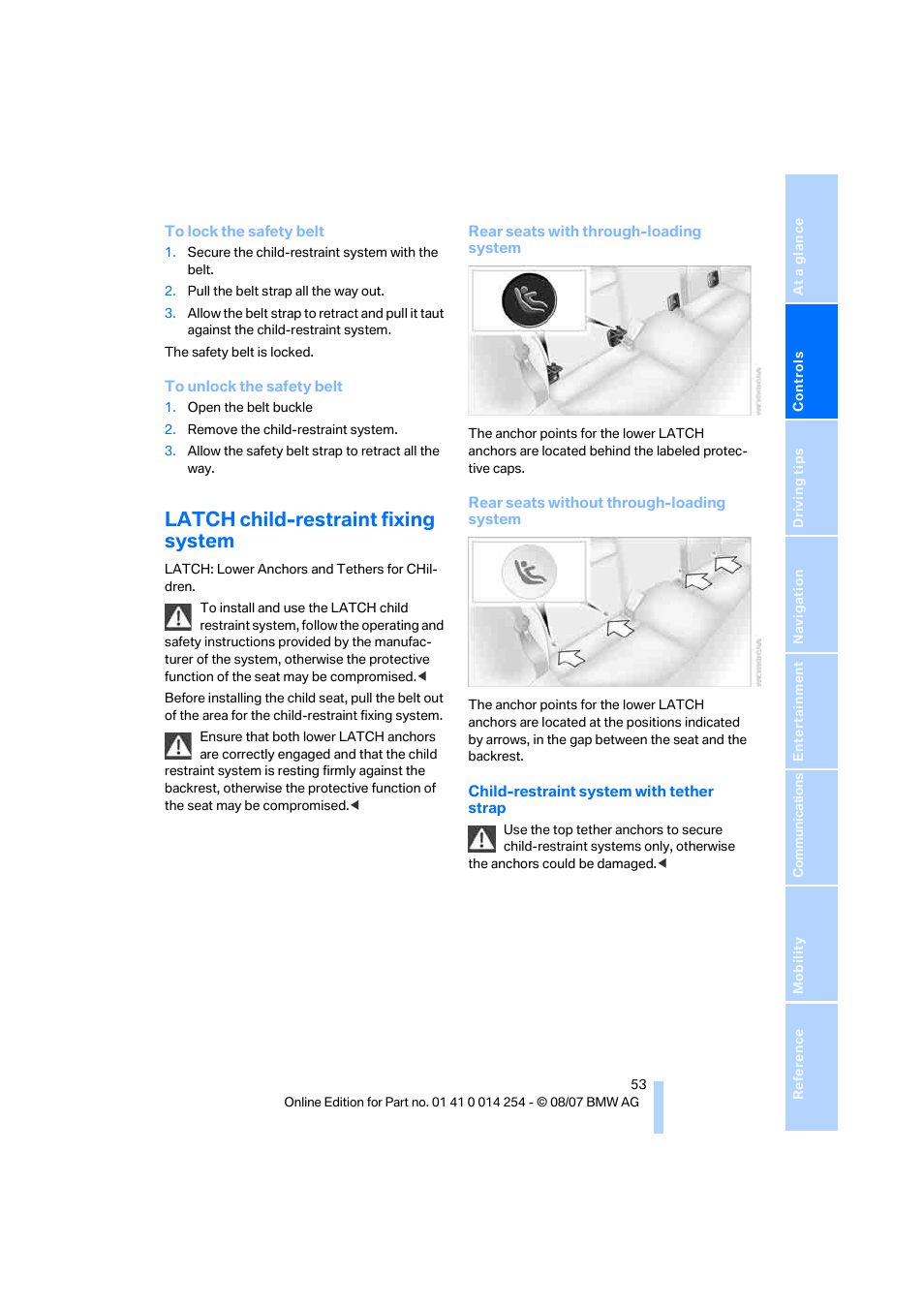 Latch child-restraint fixing system | BMW 328xi Sports Wagon 2008 User Manual | Page 55 / 274