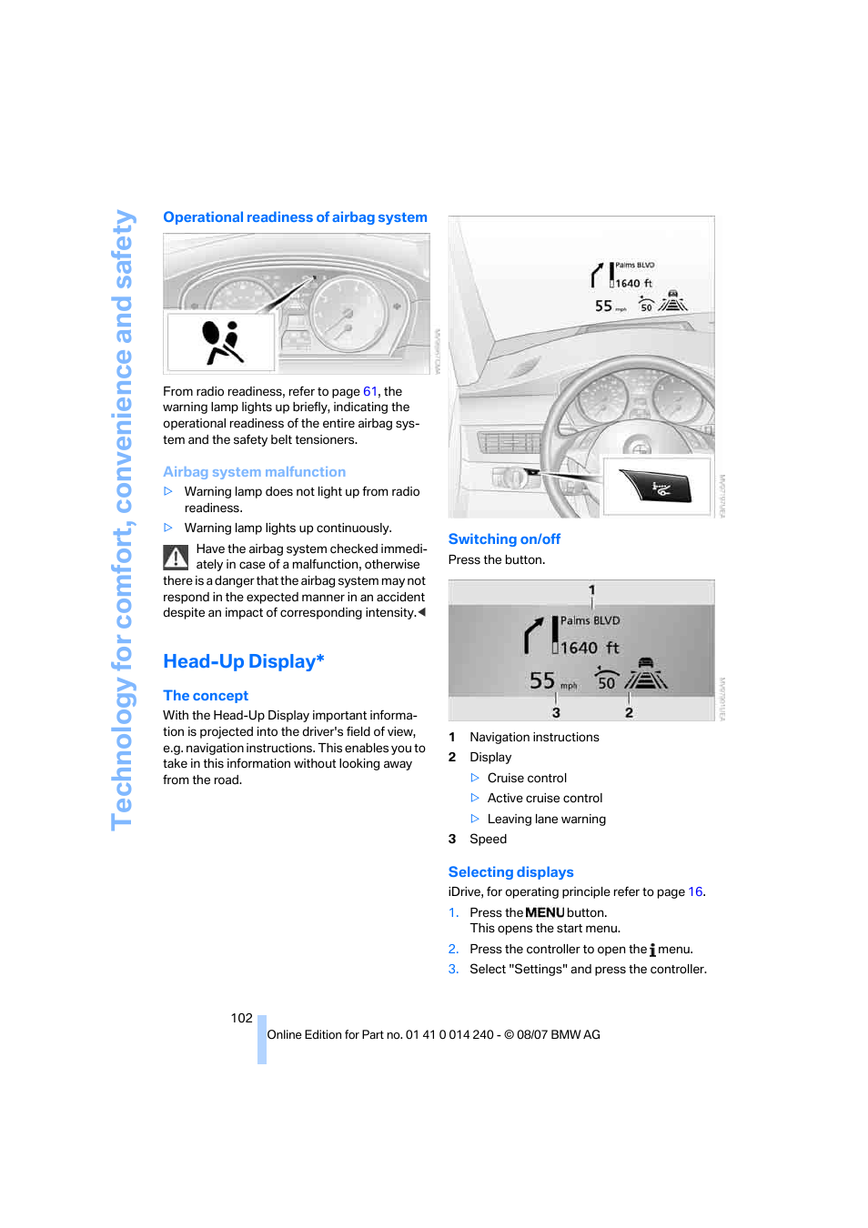 Head-up display | BMW 550i Sedan 2008 User Manual | Page 104 / 288