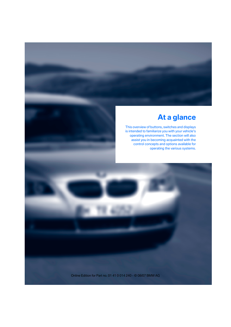 At a glance | BMW 550i Sedan 2008 User Manual | Page 11 / 288