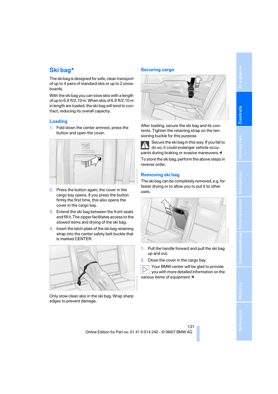 Ski bag | BMW 550i Sedan 2008 User Manual | Page 133 / 288