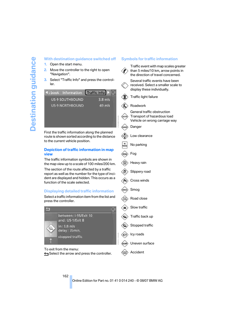 Destination guidance | BMW 550i Sedan 2008 User Manual | Page 164 / 288