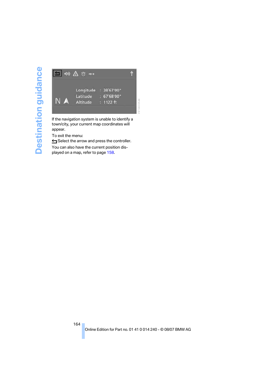 Destination guidance | BMW 550i Sedan 2008 User Manual | Page 166 / 288