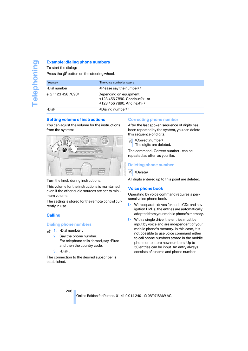 Telep h oning | BMW 550i Sedan 2008 User Manual | Page 208 / 288