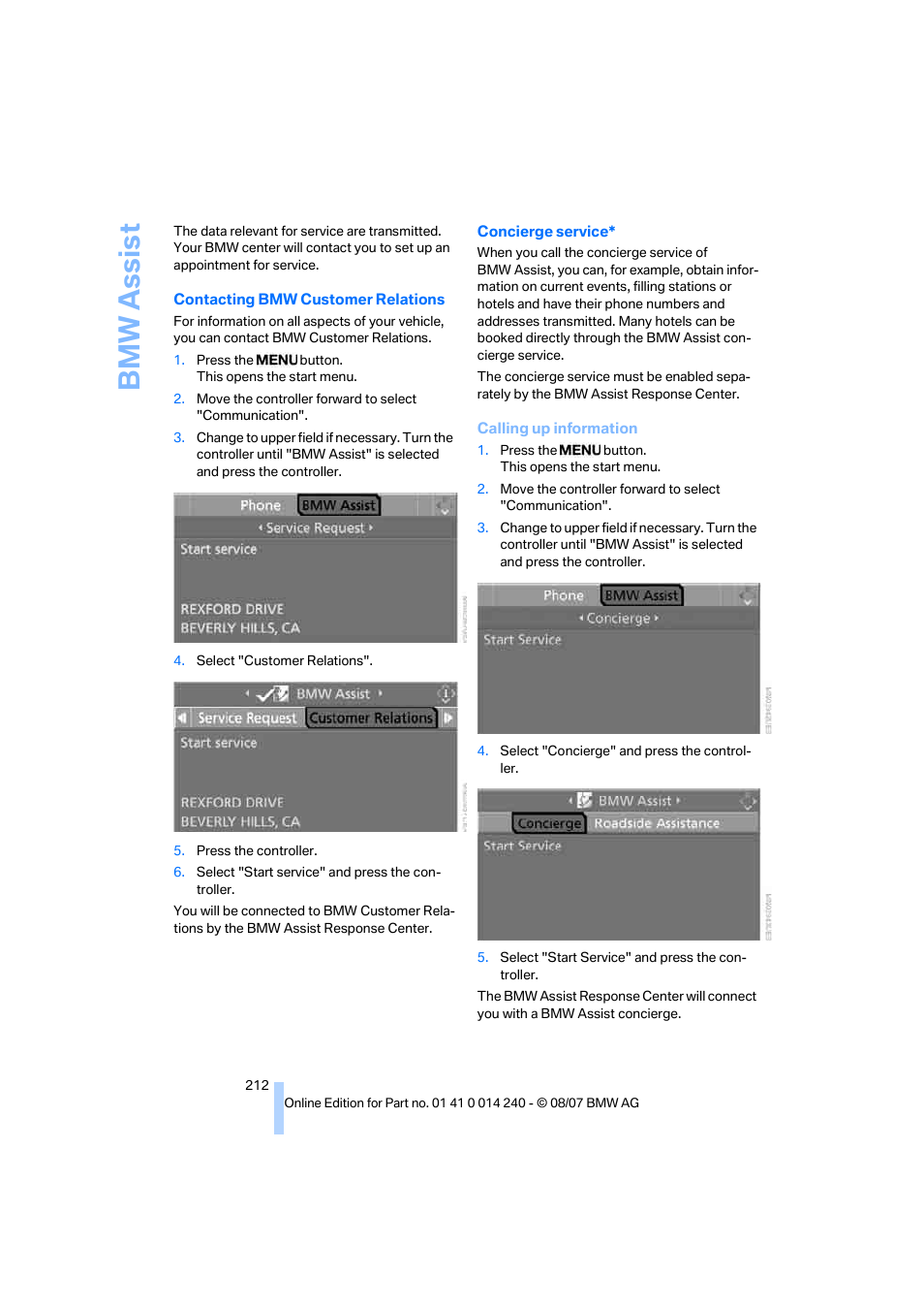 Bmw assis t | BMW 550i Sedan 2008 User Manual | Page 214 / 288