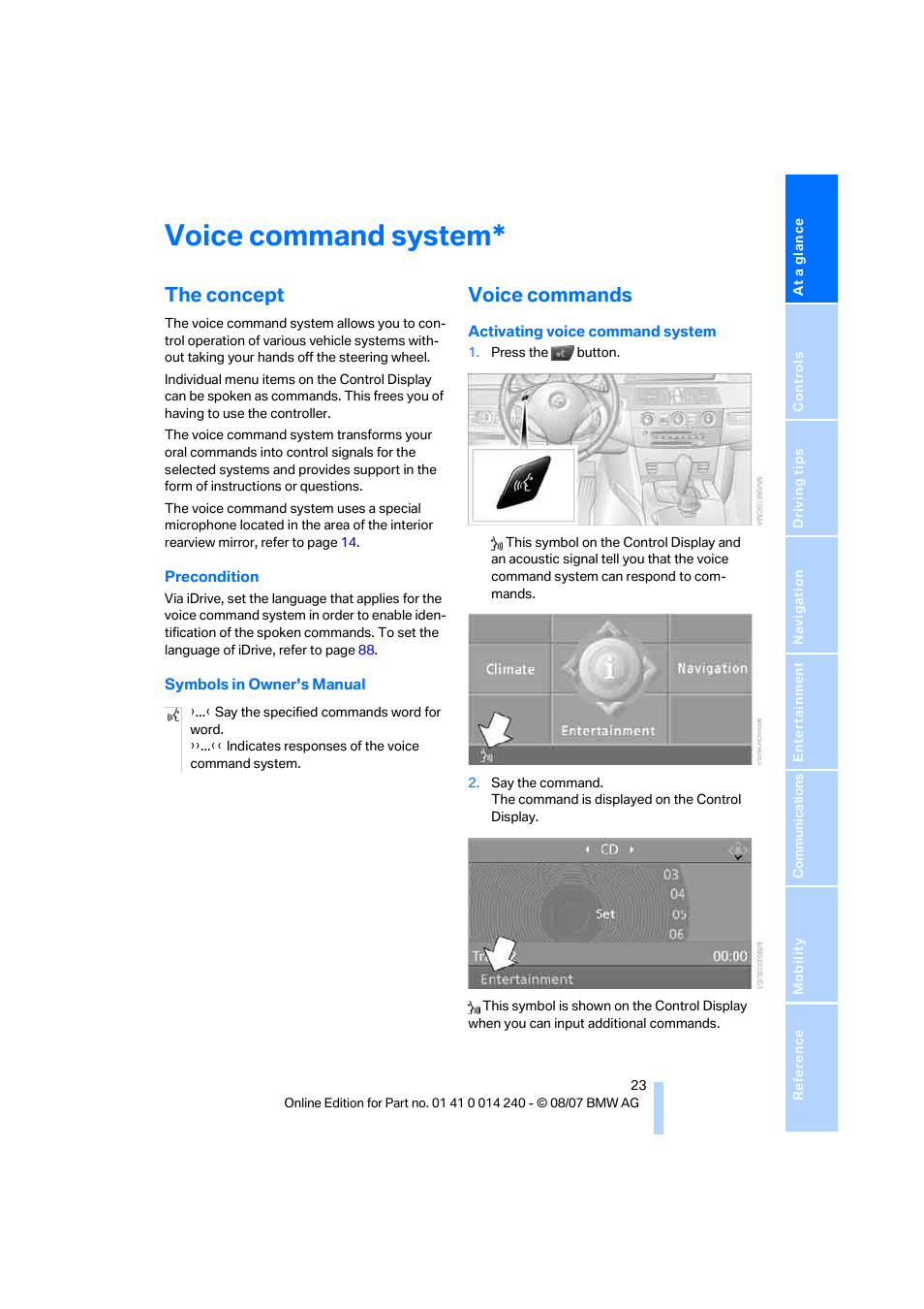 Voice command system, The concept, Voice commands | BMW 550i Sedan 2008 User Manual | Page 25 / 288