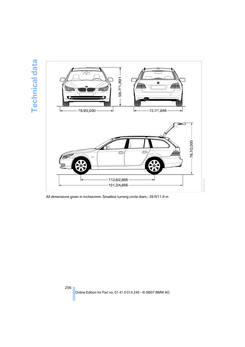 Technical data | BMW 550i Sedan 2008 User Manual | Page 258 / 288