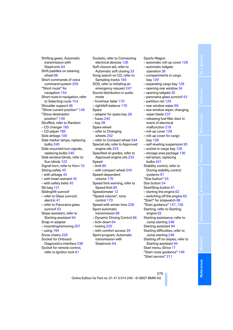 BMW 550i Sedan 2008 User Manual | Page 281 / 288