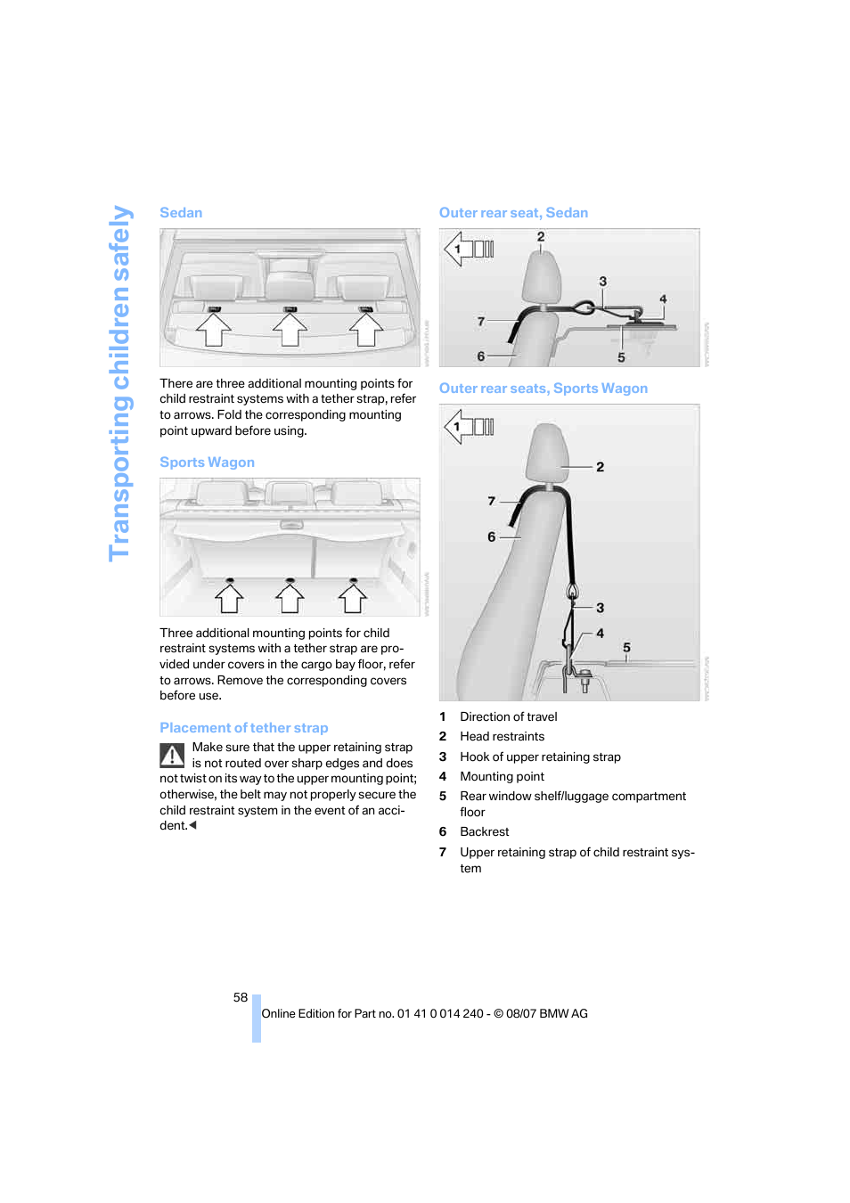 Transporting child ren safely | BMW 550i Sedan 2008 User Manual | Page 60 / 288