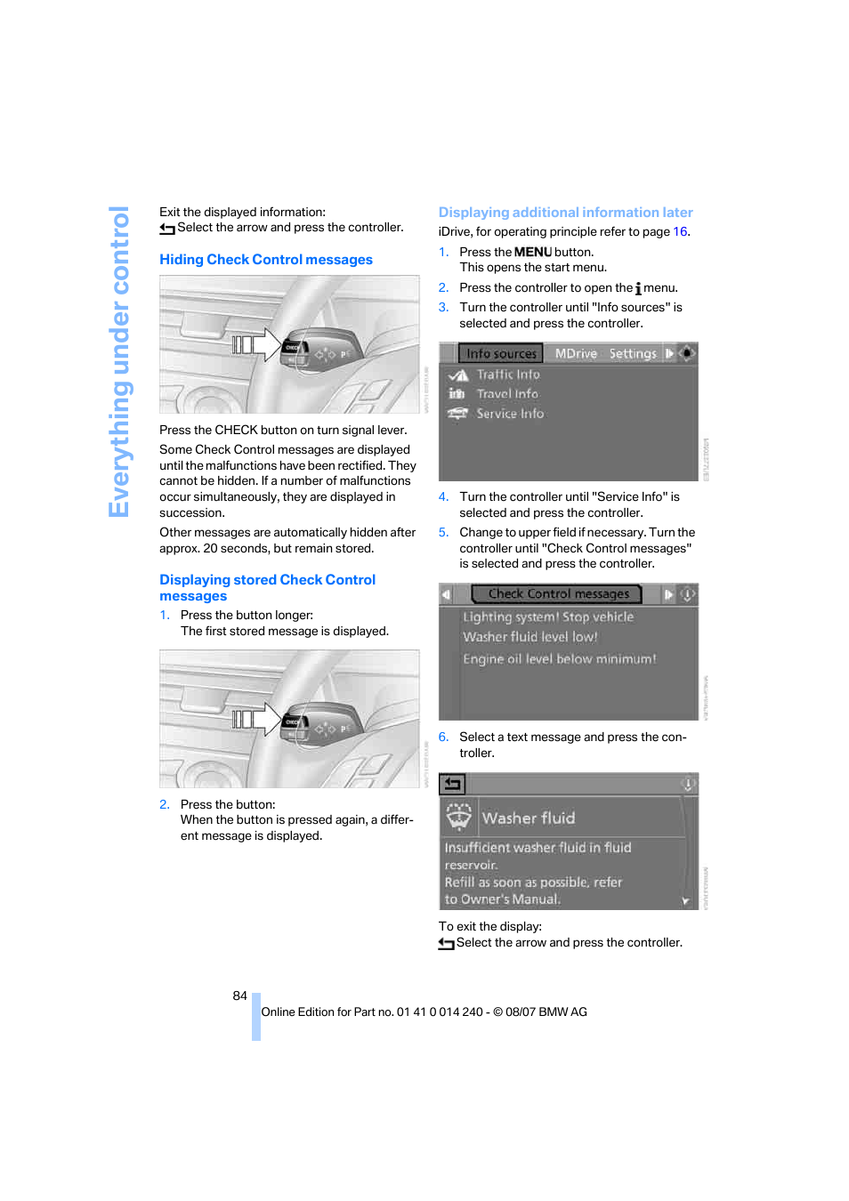 Eve ryth ing un de r co nt rol | BMW 550i Sedan 2008 User Manual | Page 86 / 288