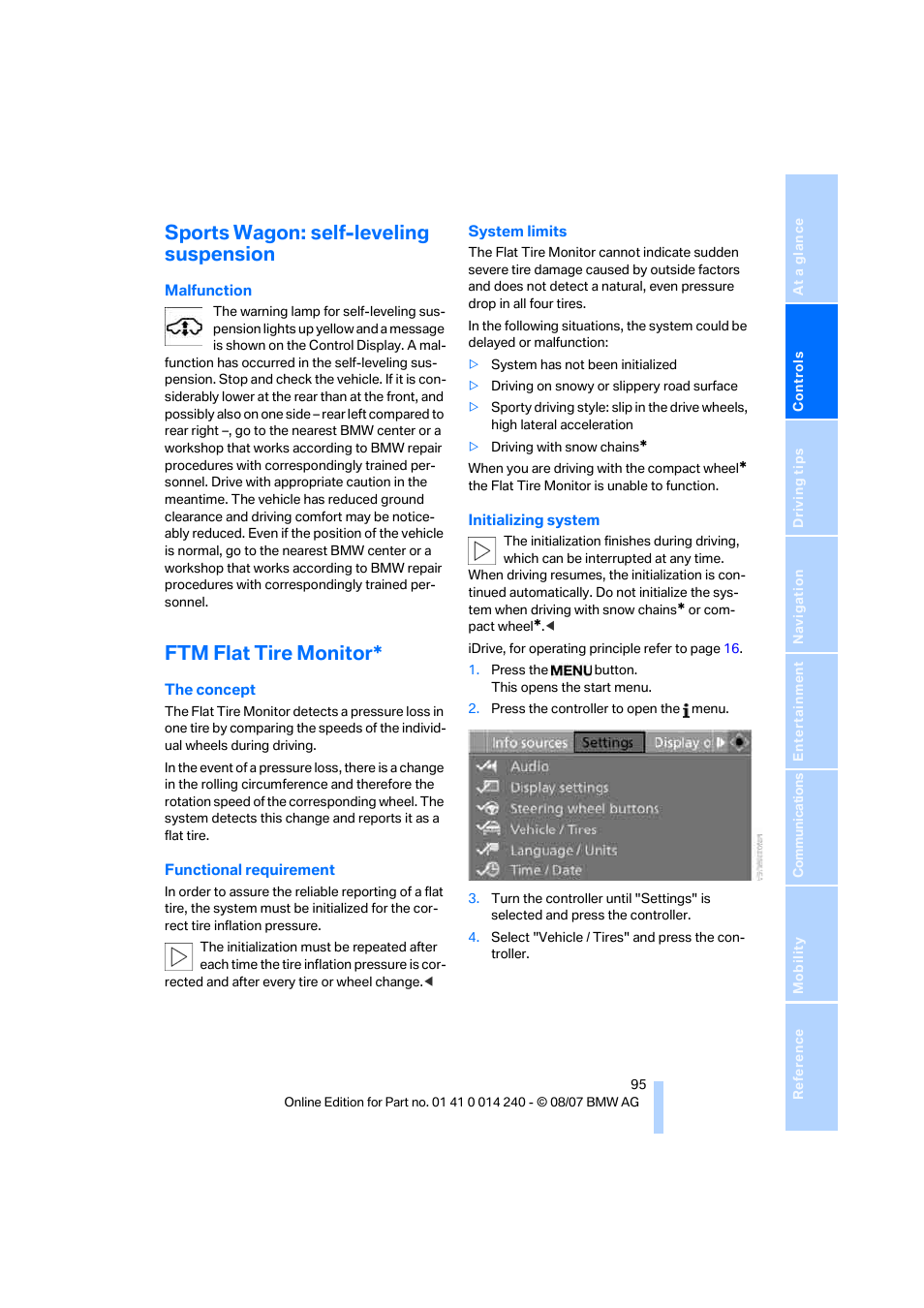 Sports wagon: self-leveling suspension, Ftm flat tire monitor | BMW 550i Sedan 2008 User Manual | Page 97 / 288