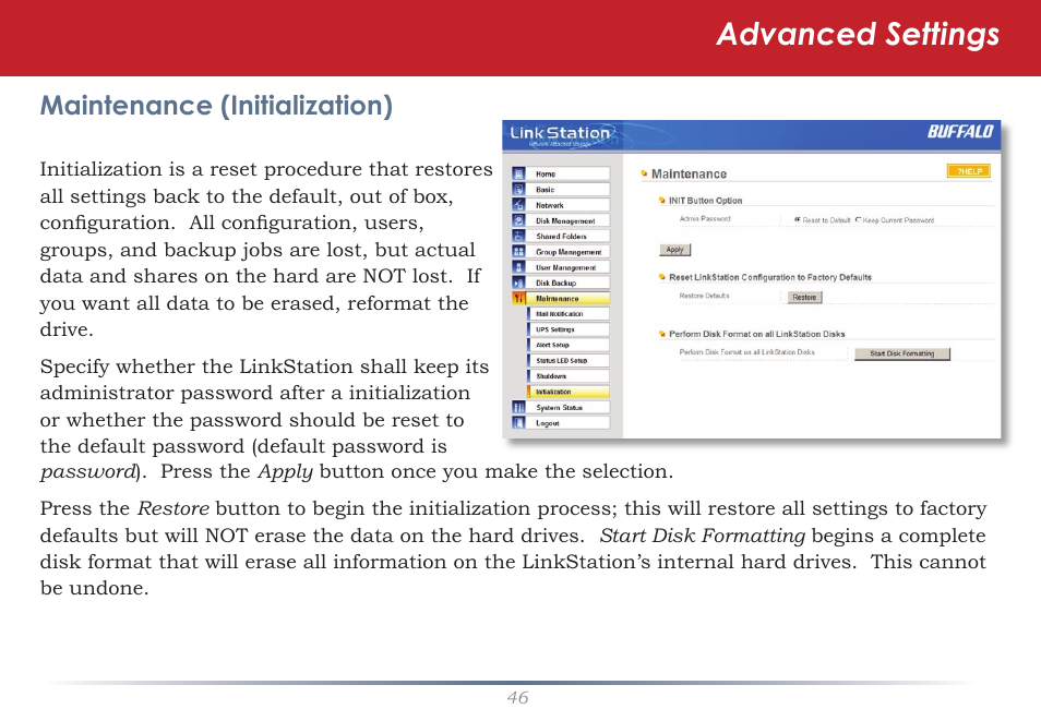 Advanced settings | Buffalo Technology TeraNavigator none User Manual | Page 46 / 58