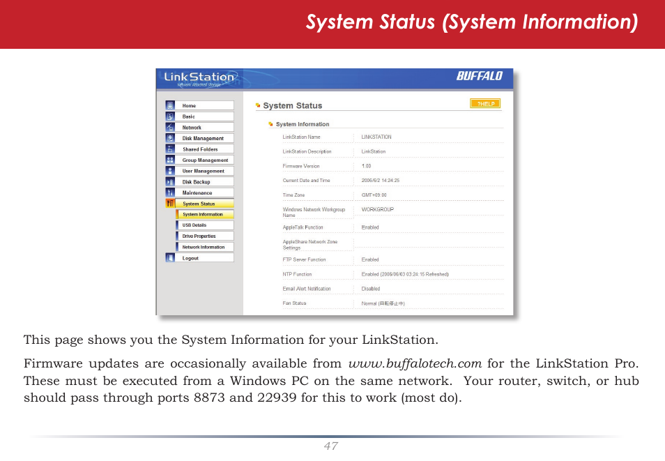 System status (system information) | Buffalo Technology TeraNavigator none User Manual | Page 47 / 58