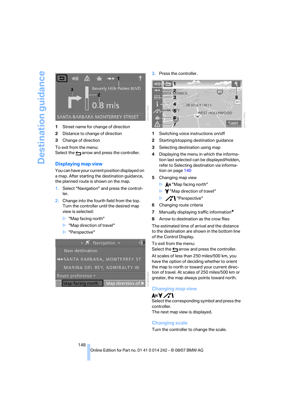 Destination guidance | BMW 650i Convertible 2008 User Manual | Page 150 / 264