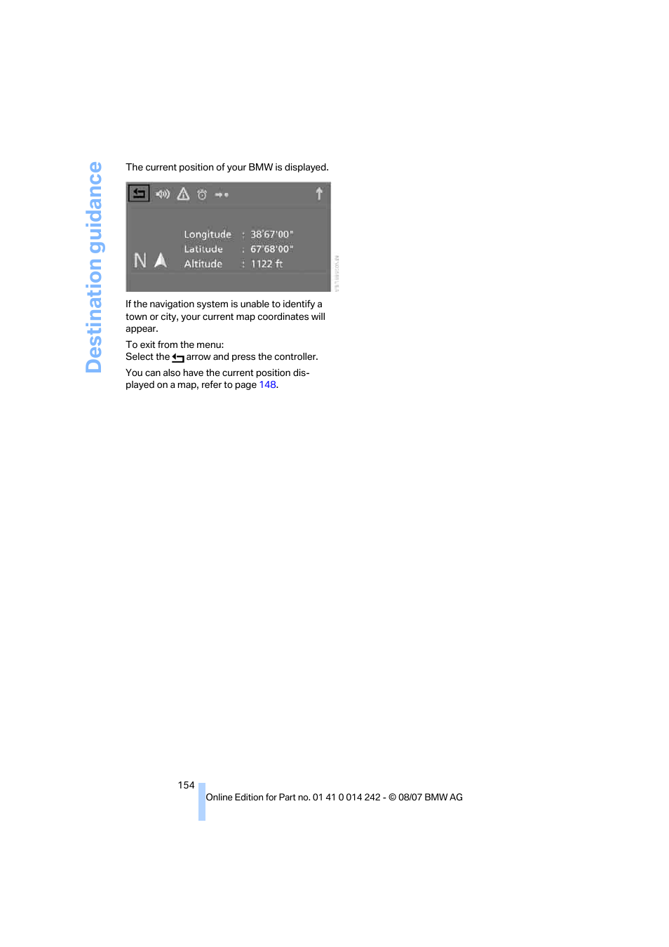 Destination guidance | BMW 650i Convertible 2008 User Manual | Page 156 / 264