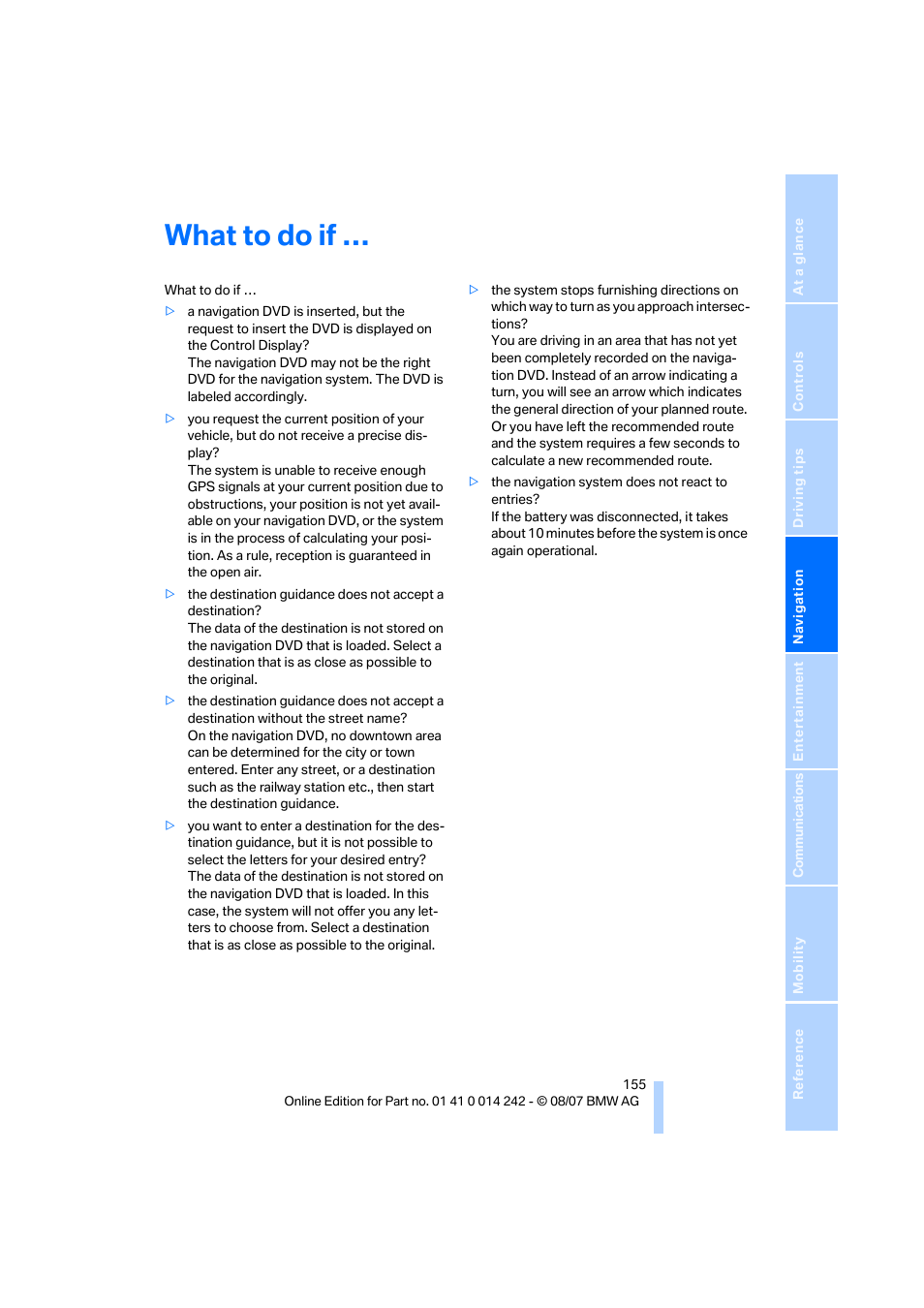 What to do if | BMW 650i Convertible 2008 User Manual | Page 157 / 264