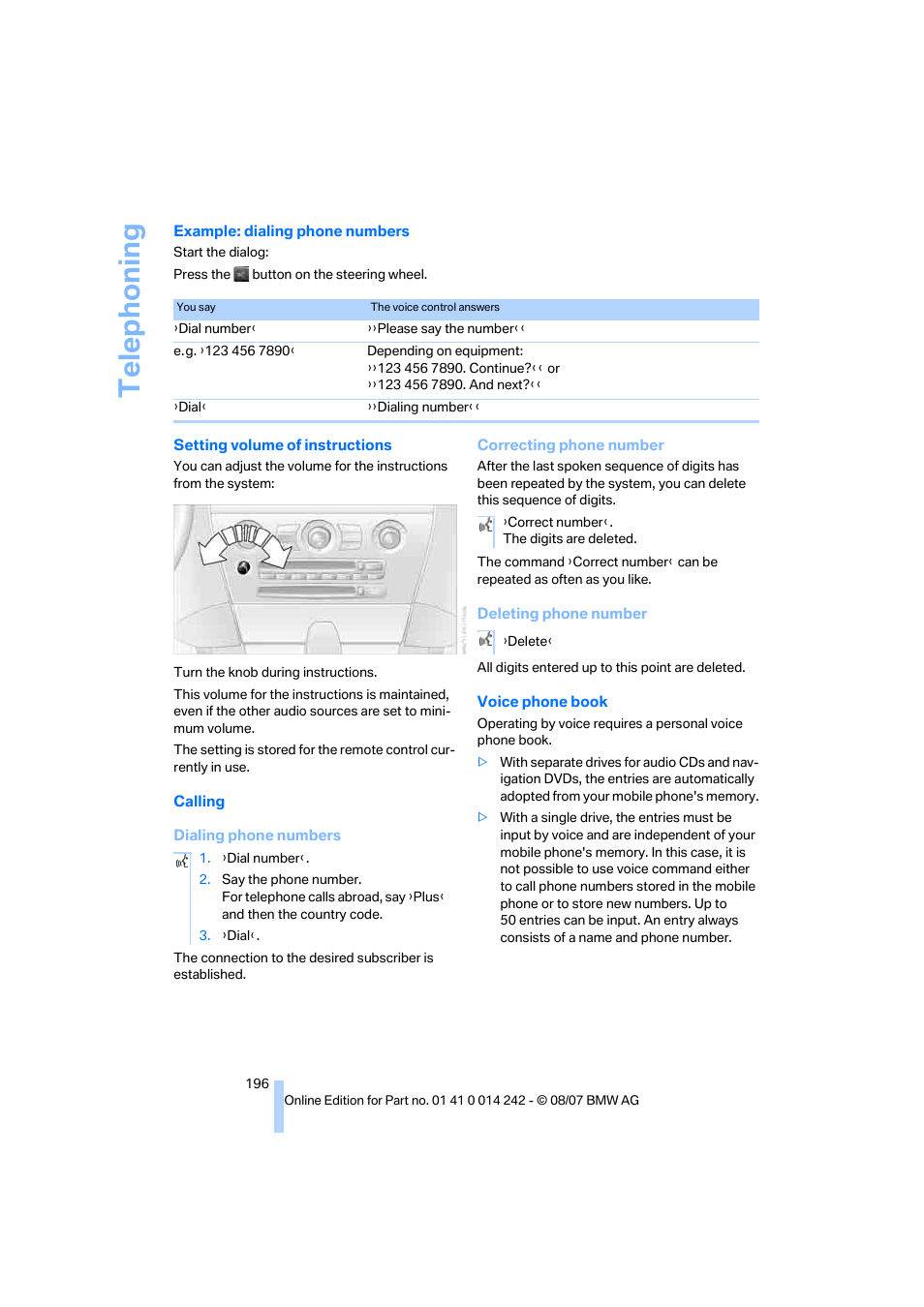 Telep h oning | BMW 650i Convertible 2008 User Manual | Page 198 / 264