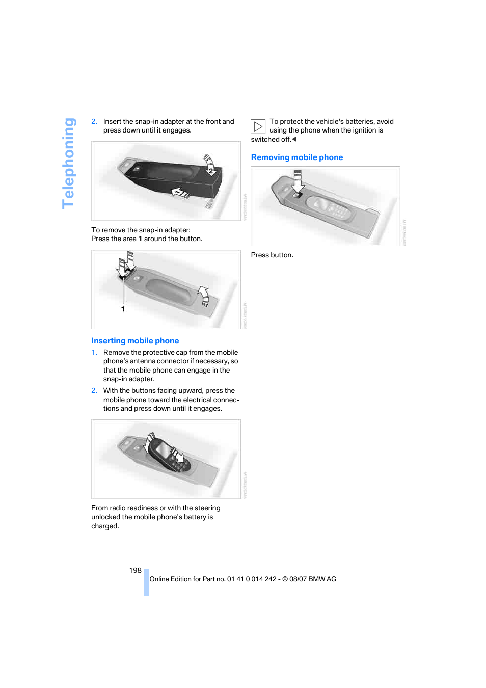 Telep h oning | BMW 650i Convertible 2008 User Manual | Page 200 / 264