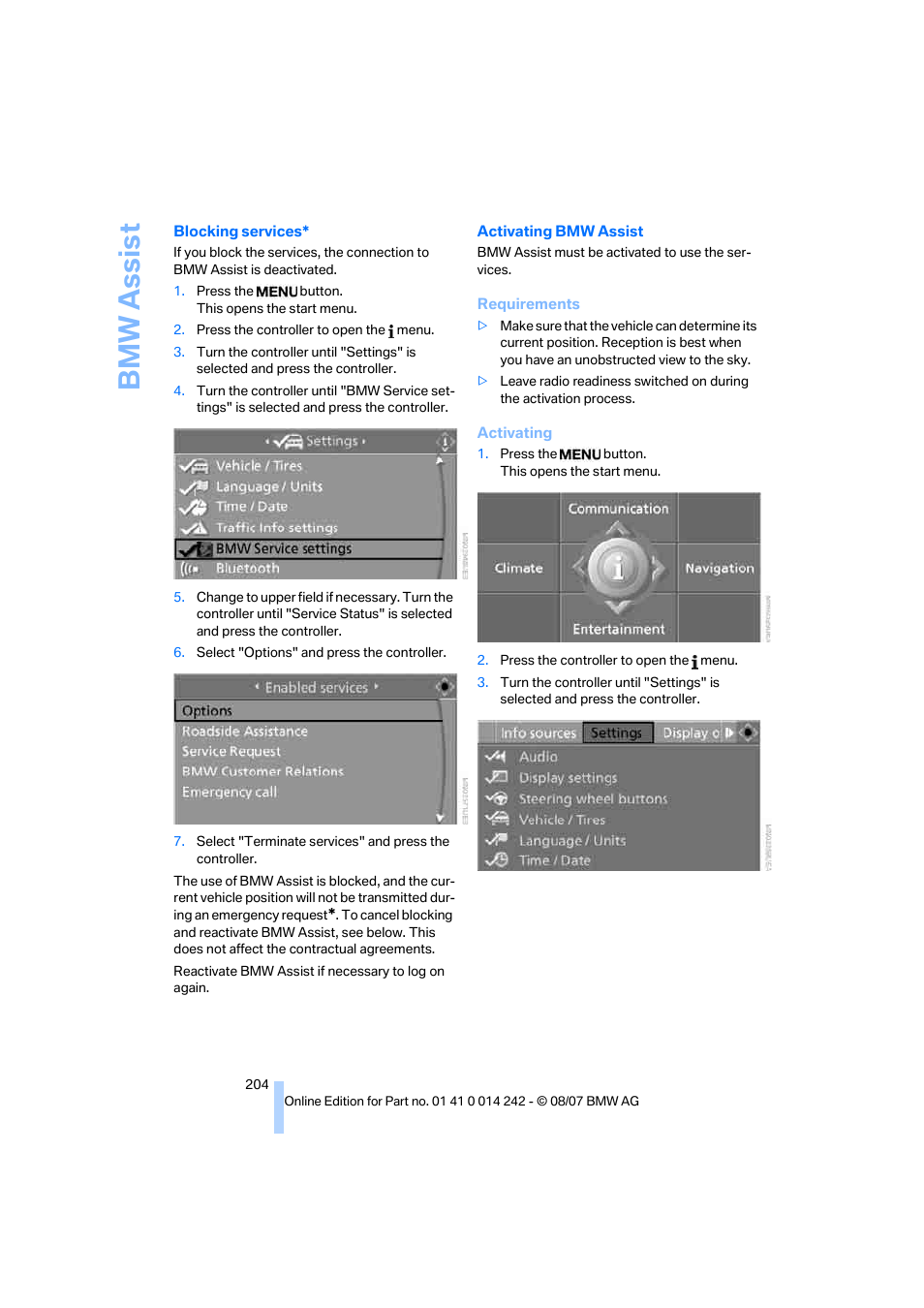 Bmw assis t | BMW 650i Convertible 2008 User Manual | Page 206 / 264