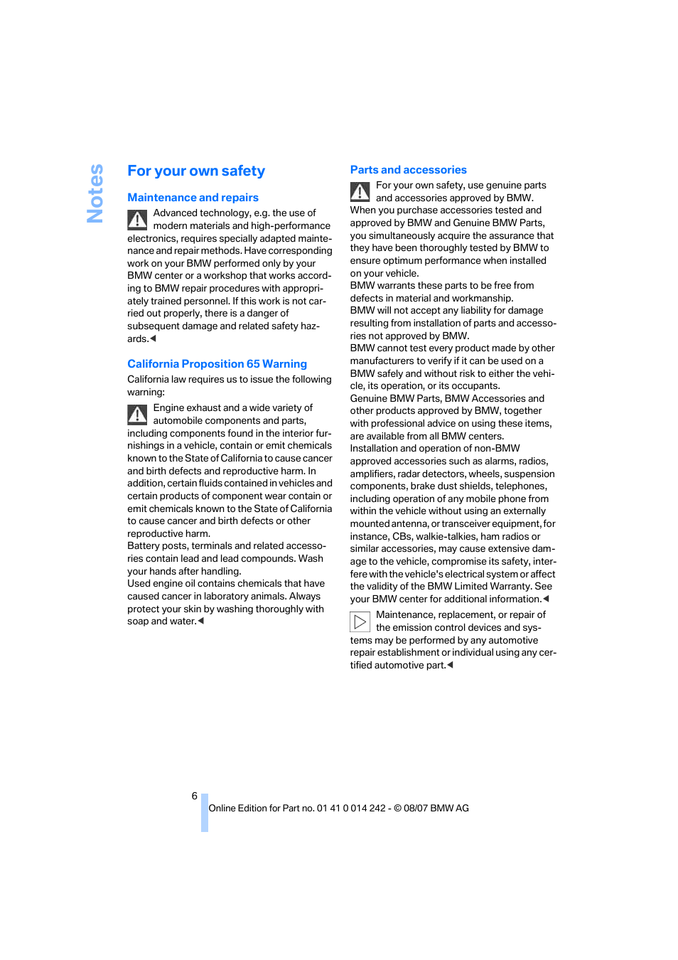 For your own safety | BMW 650i Convertible 2008 User Manual | Page 8 / 264