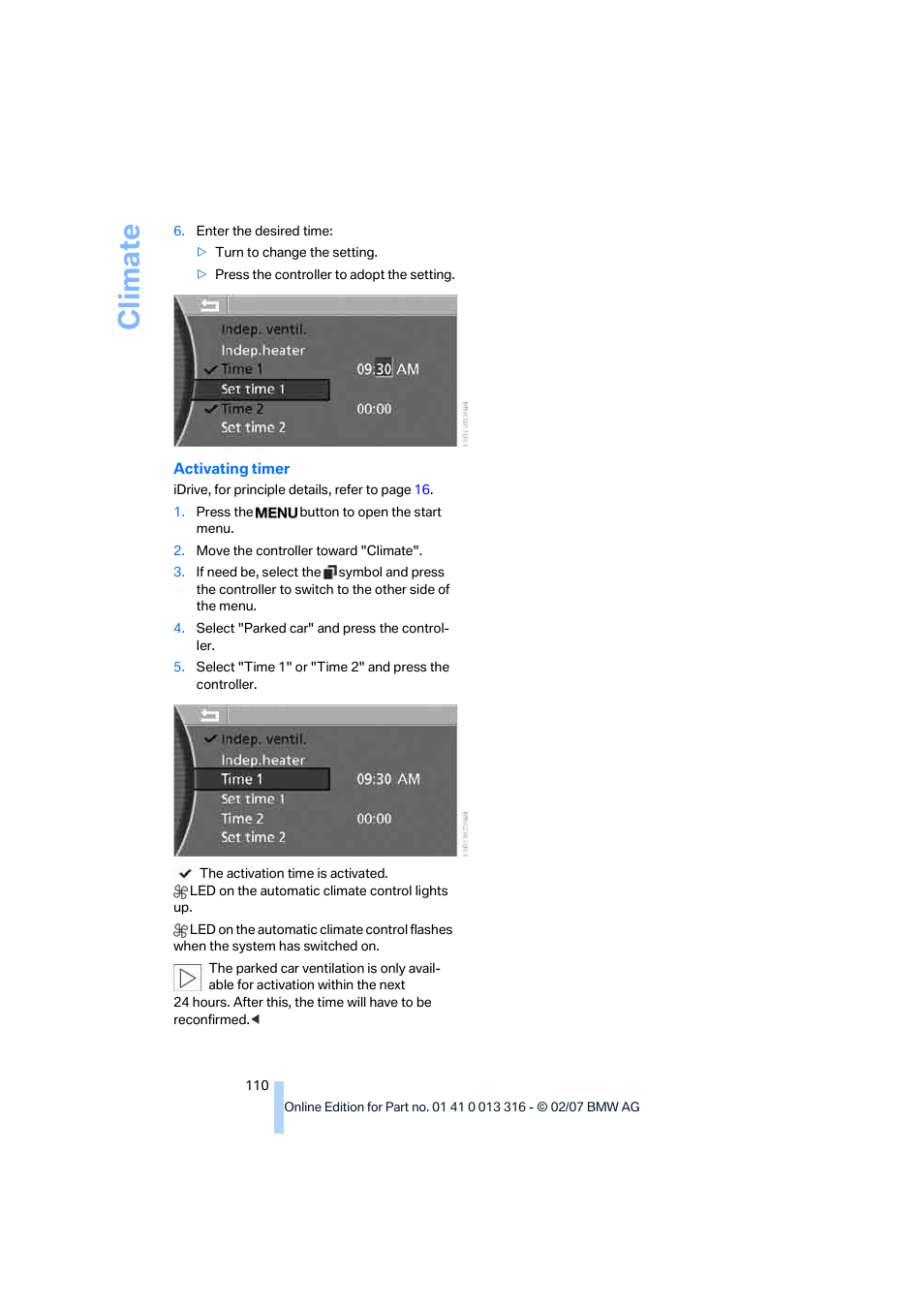 Climate | BMW 760Li Sedan 2008 User Manual | Page 112 / 254