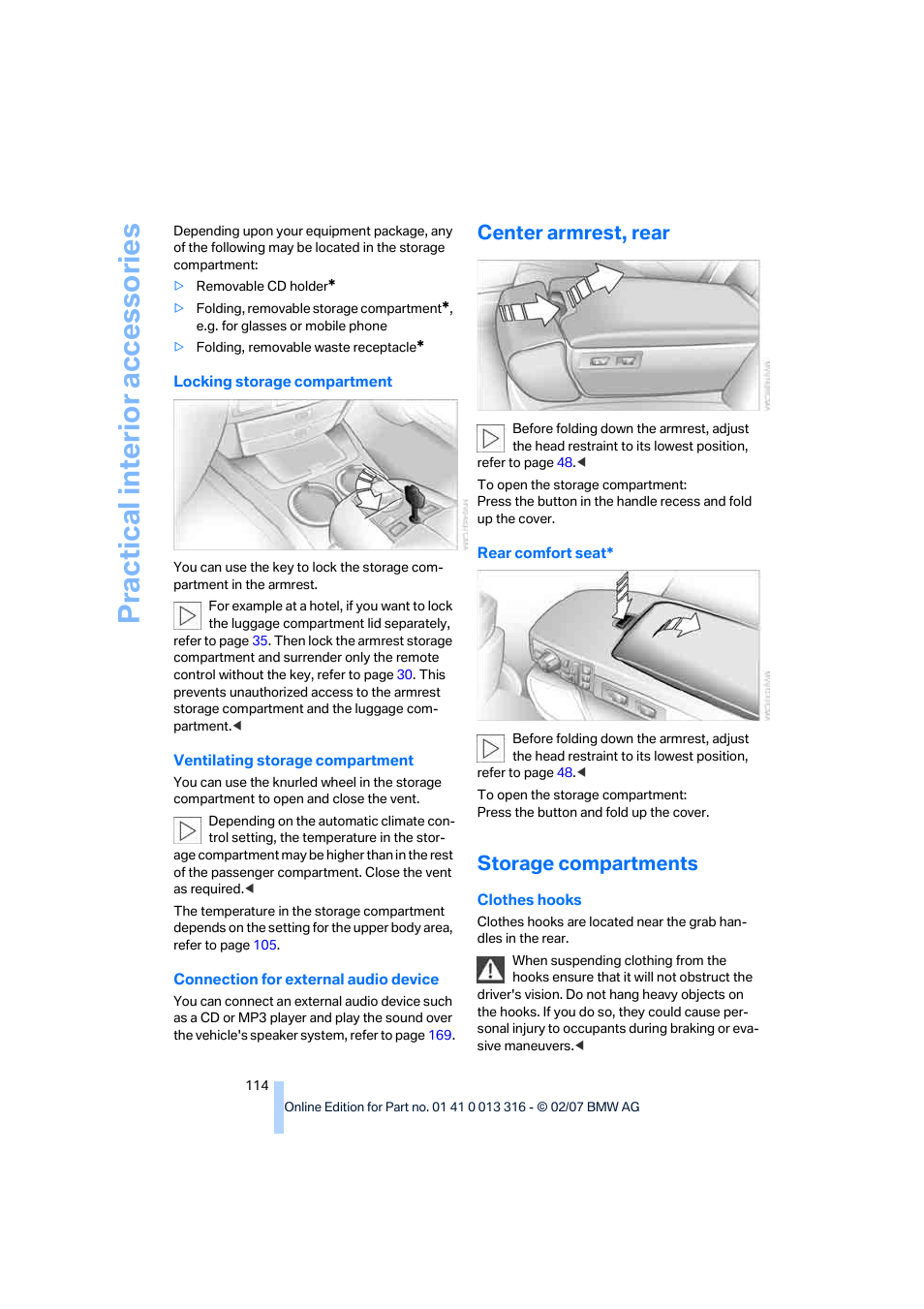 Center armrest, rear, Storage compartments, Practical interi or acc ess orie s | BMW 760Li Sedan 2008 User Manual | Page 116 / 254