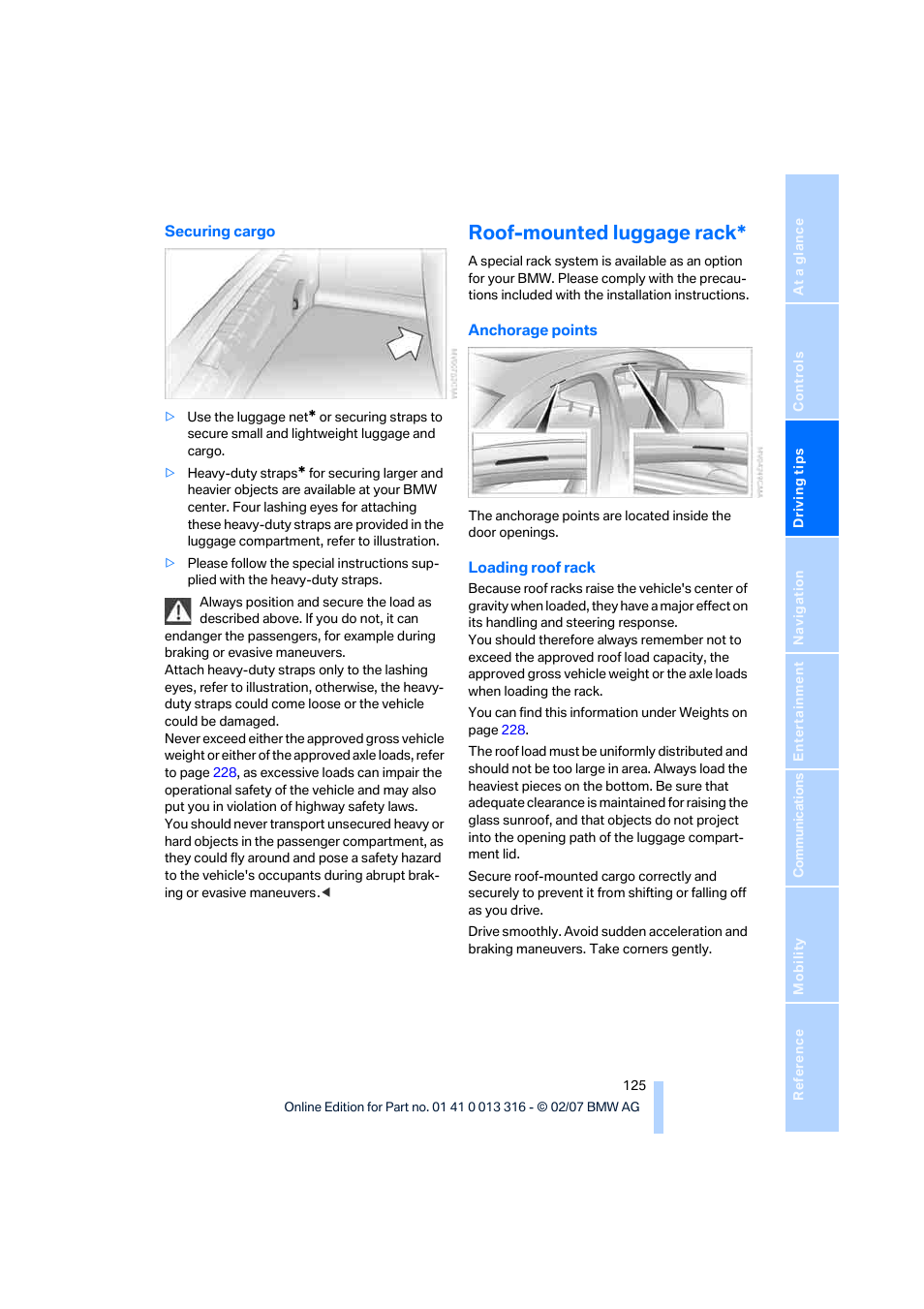 Roof-mounted luggage rack | BMW 760Li Sedan 2008 User Manual | Page 127 / 254