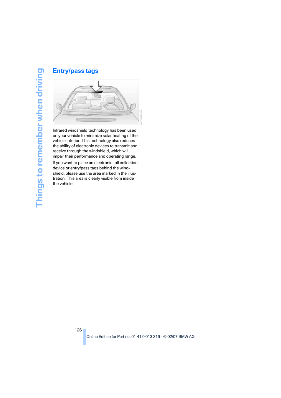 Entry/pass tags, Things to re memb er when driving | BMW 760Li Sedan 2008 User Manual | Page 128 / 254