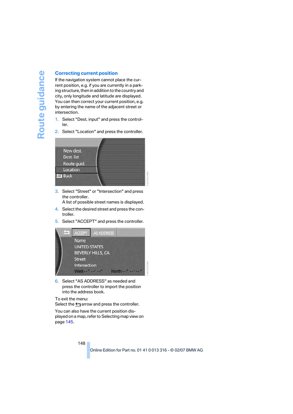 Route guidance | BMW 760Li Sedan 2008 User Manual | Page 150 / 254