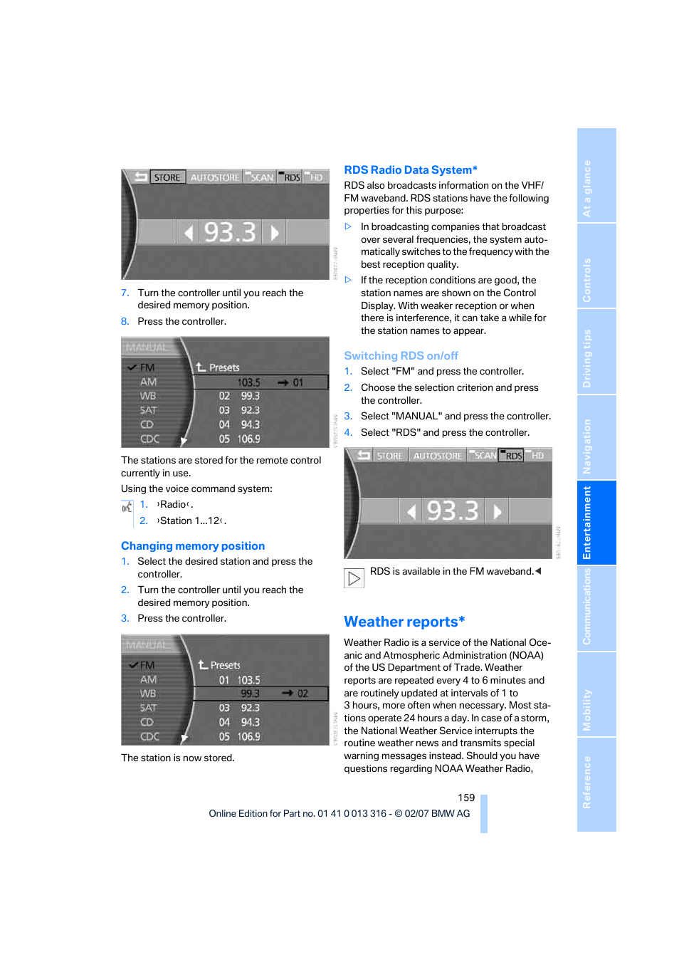 Weather reports | BMW 760Li Sedan 2008 User Manual | Page 161 / 254