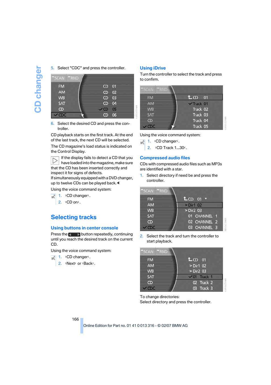 Selecting tracks, Cd changer | BMW 760Li Sedan 2008 User Manual | Page 168 / 254