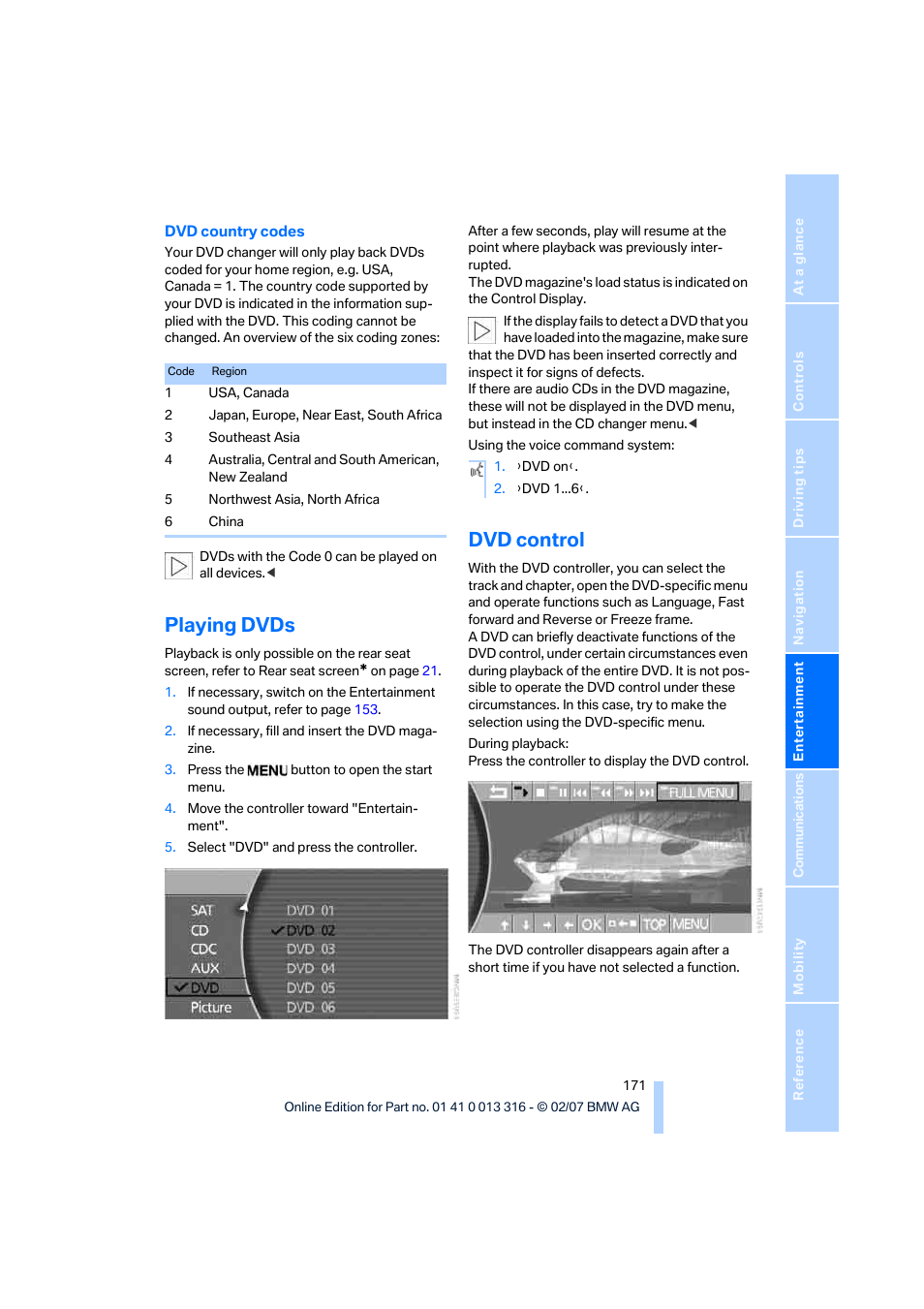 Playing dvds, Dvd control | BMW 760Li Sedan 2008 User Manual | Page 173 / 254